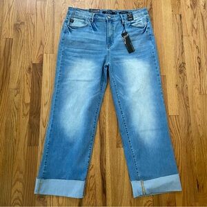 Lucky & Blessed Women’s Mid rise Boyfriend Fit Blue Jeans Size 20 Stretch Cuffs